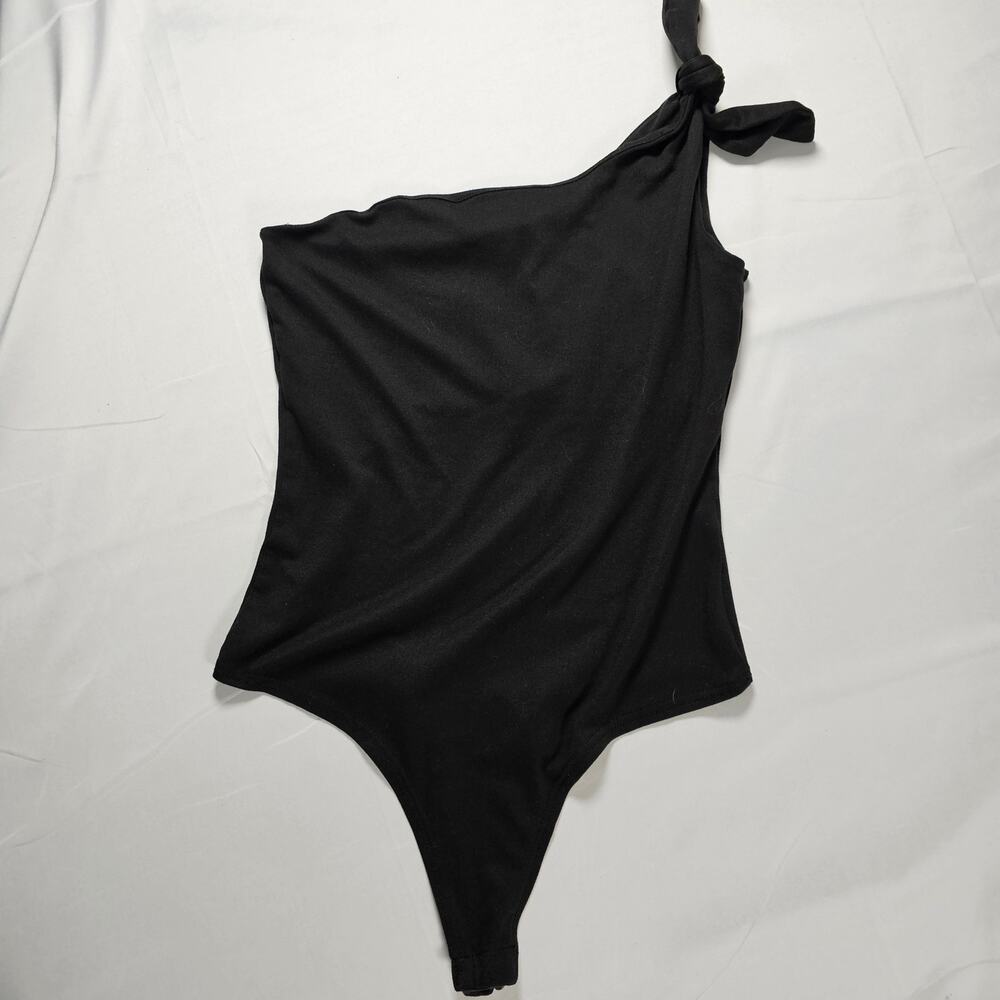 Gaze Black One Shoulder Bodysuit Womens Small Asymmetrical Stretch Top